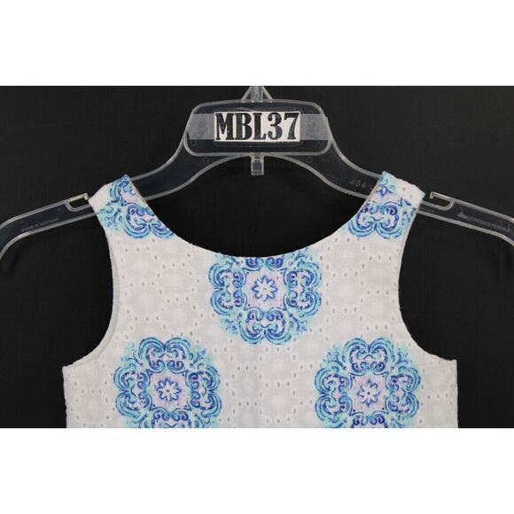 Janie And Jack Size 4 White Eyelet With Blue And Lavendar Print Dress - Picture 2 of 7